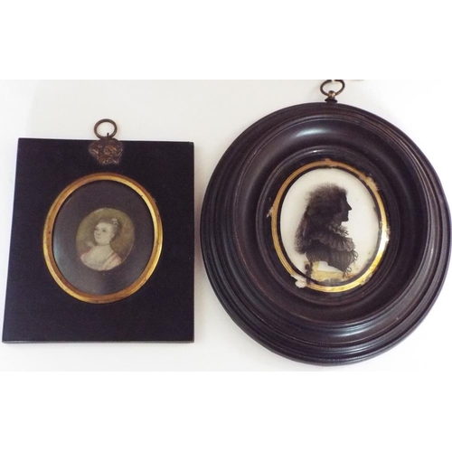 666 - Mrs Isabella Beetham (British 1753-1825) - Silhouette profile portrait miniature,reverse painted on ... 