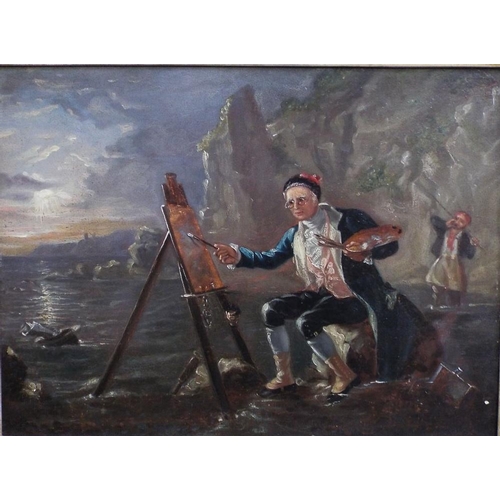 671 - Late 18th century British school - A humorous scene with gentleman artist absorbed in painting a sea... 