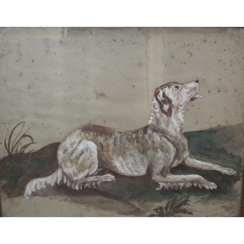 680 - 19th century naive school - Study of a recumbent dog in a landscape setting,oil on paper,unsigned,29... 