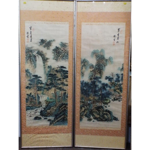 685 - A set of four early 20th century Chinese paintings on fabric of landscapes,probably representing the... 