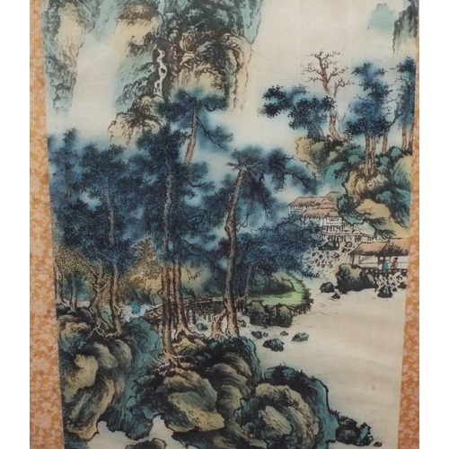 685 - A set of four early 20th century Chinese paintings on fabric of landscapes,probably representing the... 