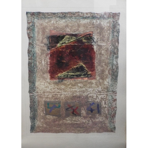 692 - D Daleworth (?) (20th century abstract school) - Insignia I and II,etching with mixed media on handm... 