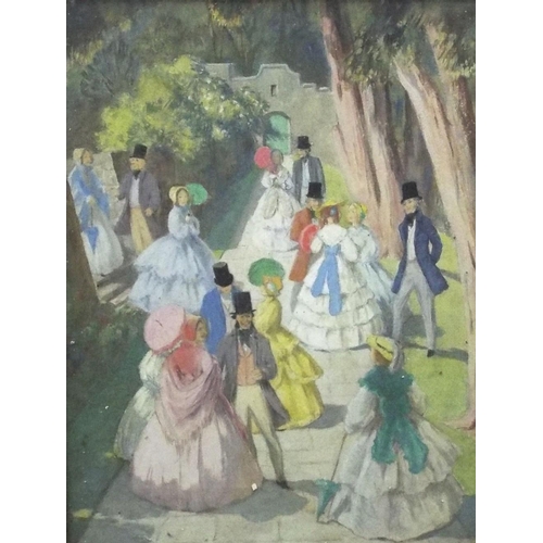 693 - A N Pybus (mid-20th century British school) - Garden Party,watercolour and bodycolour on paper,signe... 