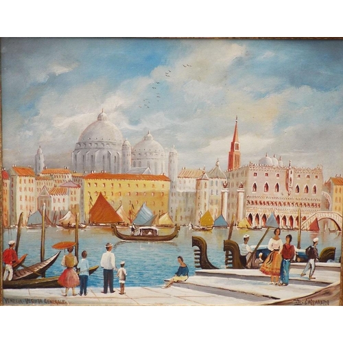 695 - Cassaretto (20th century Italian school) - Busy Venetian canal scene,oil on board,signed and inscrib... 