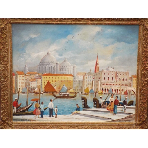 695 - Cassaretto (20th century Italian school) - Busy Venetian canal scene,oil on board,signed and inscrib... 