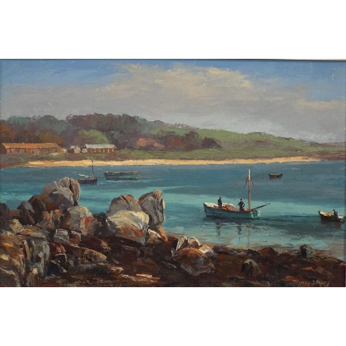 697 - Nancy Bailey (British 1913-2012) - View of New Grimsby,Tresco,Isles of Scilly,oil on board,signed an... 