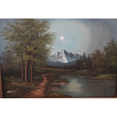 699 - J Breen (20th century school) - Three mountainous wooden landscapes,oil paintings on canvas,all sign... 