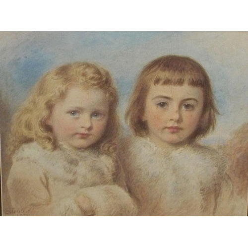 701 - E Tayler (Late 19th century British school) - Bust length study of two children,watercolour on paper... 