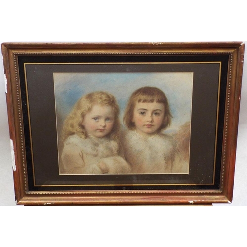 701 - E Tayler (Late 19th century British school) - Bust length study of two children,watercolour on paper... 