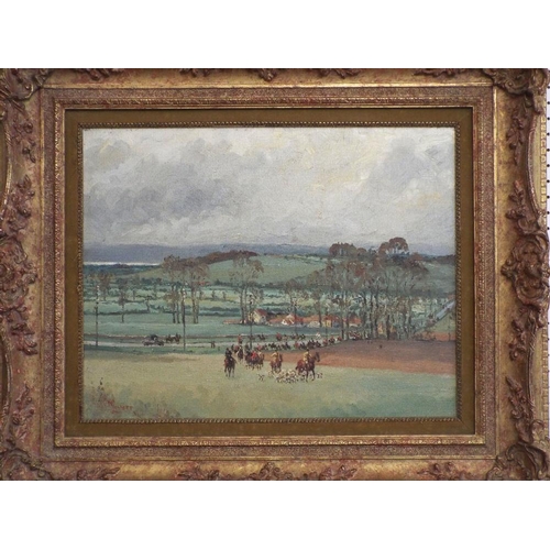 702 - N Lovett (20th century British school) - Extensive landscape with the Berkeley Hunt,the River Severn... 