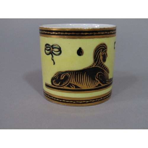 71 - An unusual early 19th century Derby coffee can with black and gilt Egyptian style motifs on a yellow... 