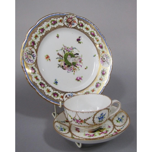 72 - A 19th century continental trio,possibly Swiss,with fine quality painted decoration of a laurel wrea... 