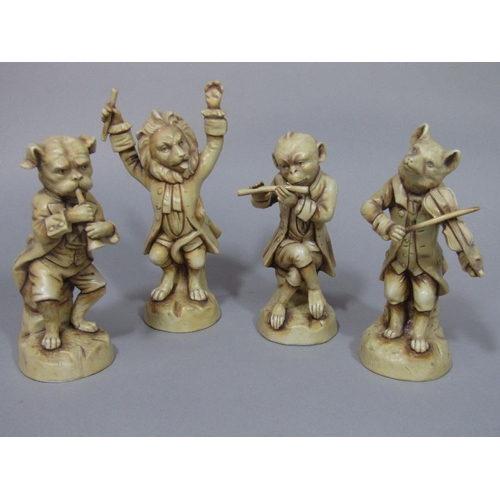 93 - A set of four late 19th century continental models of animal musicians,possibly Sitzendorf,with simu... 