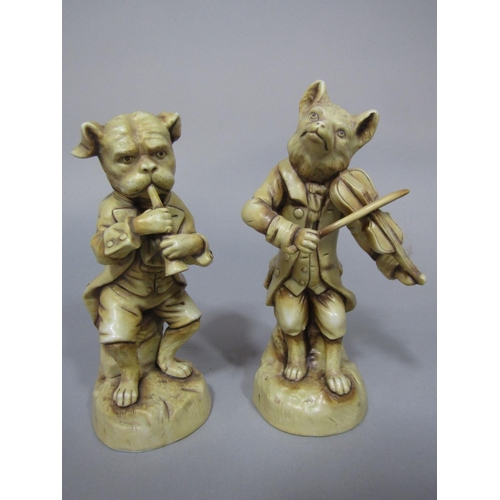 93 - A set of four late 19th century continental models of animal musicians,possibly Sitzendorf,with simu... 