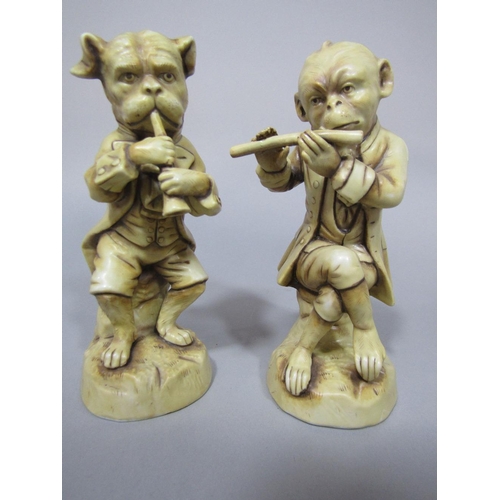 93 - A set of four late 19th century continental models of animal musicians,possibly Sitzendorf,with simu... 