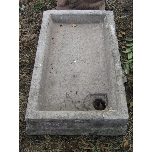 95 - An antique natural stone sink/shallow trough, with drain hole, 100cm x 55cm