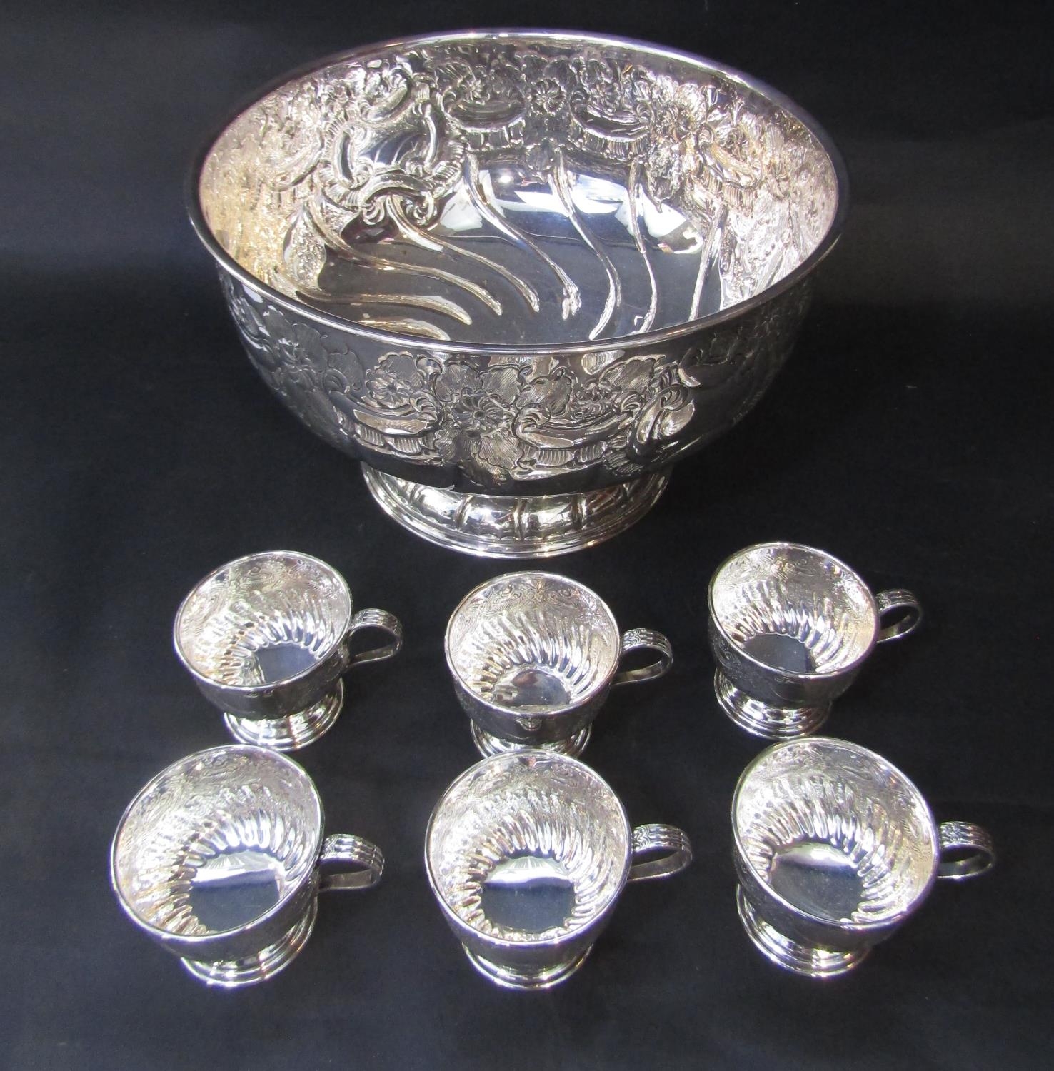 Silver plated sale punch bowl set