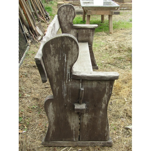 156 - A dry rustic bench in oak and elm, with pegged frame, 165cm wide