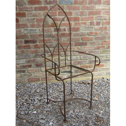 170 - Small weathered aluminium garden bench with pierced detail, raised on shaped supports, 95cm wide