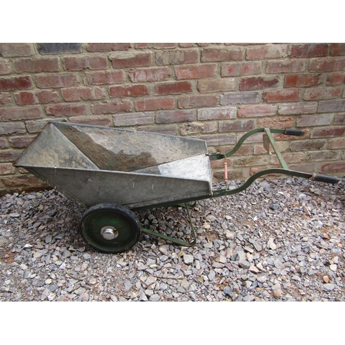 185 - A vintage galvanised iron barrow, low slung