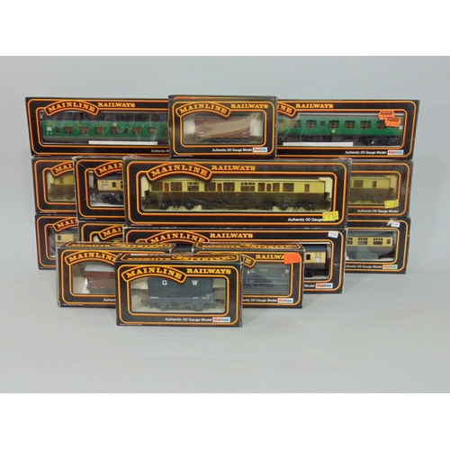 126 - Collection of 12 boxed Mainline coaches and wagons including 8 coaches in chocolate/ creamlivery, 2 ... 