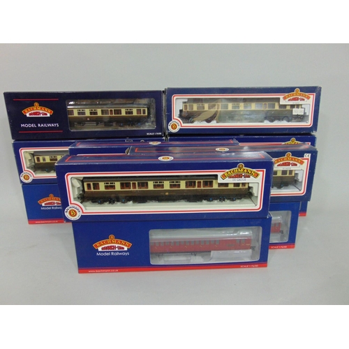 79 - 9 boxed Bachmann Branchline coaches all GWR chocolate / cream livery together with 3 60' Birdcage co... 