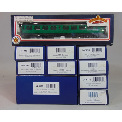 78 - Collection of  Bachmann coaches all BR green bulleid, including boxed set 34-500Z with an additional... 