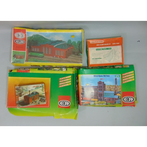 219 - 2 boxes of model rail way building and back scenes and a kit by Vollmer (5612) together with  a coll... 