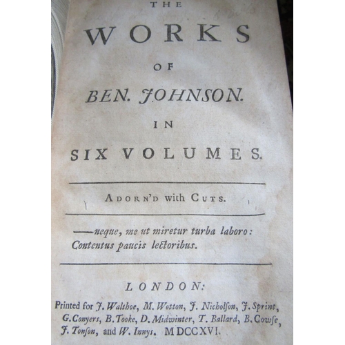 263 - Ben Johnson - The Works Of - six volumes, 1716, leather bound, illustrated