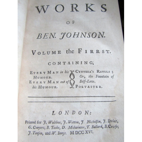 263 - Ben Johnson - The Works Of - six volumes, 1716, leather bound, illustrated