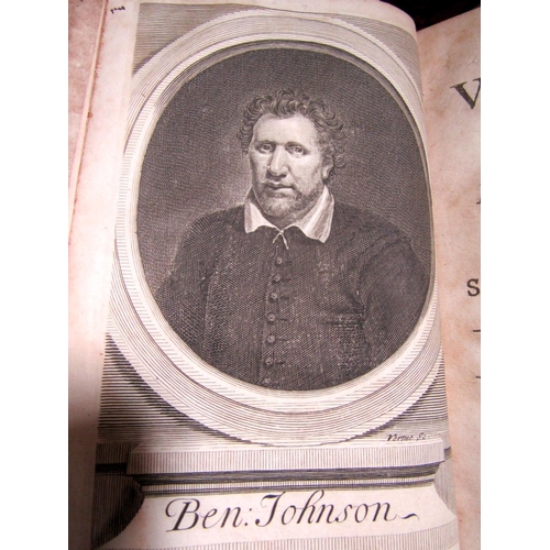 263 - Ben Johnson - The Works Of - six volumes, 1716, leather bound, illustrated