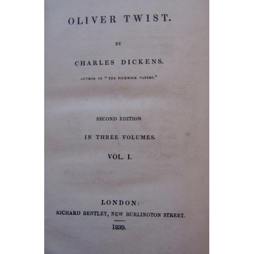 273 - Charles Dickens - Oliver Twist, three volumes, 2nd edition, 1839, illustrations by Cruikshank