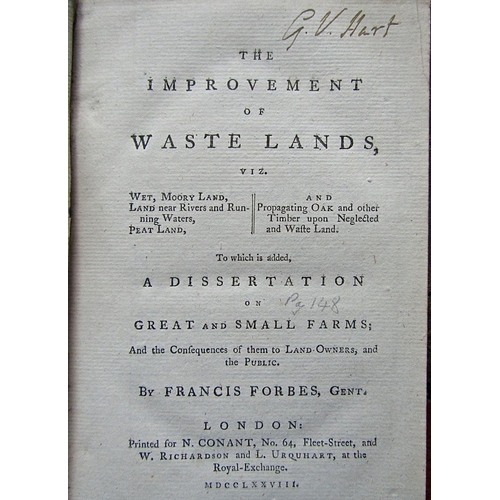 284 - Frances Forbes - The Improvement of Waste Lands - leather bound, 1778;    R Weston - Tracts on Pract... 