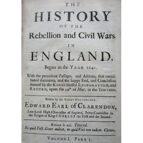 299 - Edward, Earl of Clarendon - The History of the Rebellion and Civil Wars - six volumes, leather bound... 