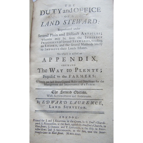 301 - Edward Laurence - The Duty and Office of a Land Steward, 2nd edition, illustrated, leather bound, 17... 