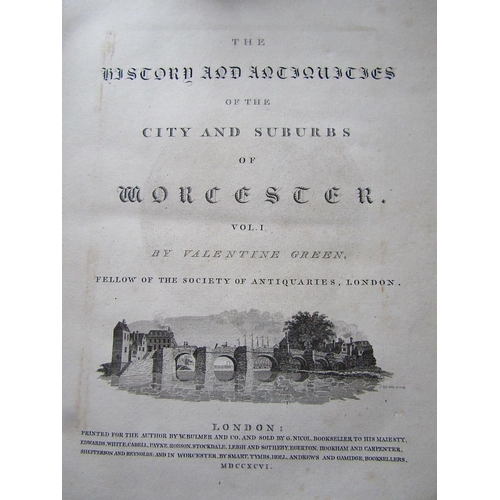 309 - Valentine Green - The History and Antiquities of the City and Suburbs of Worcester, two volumes, lea... 