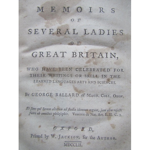 310 - George Ballard - Memoirs of Several Ladies of Great Britain, leather bound, 1752