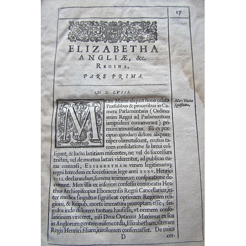 326 - Guilielmo Camdeno - Annales Rerum Anglicarum et Hiberuicarum Regnante Elizabeth AD Annum Salutis, 15... 