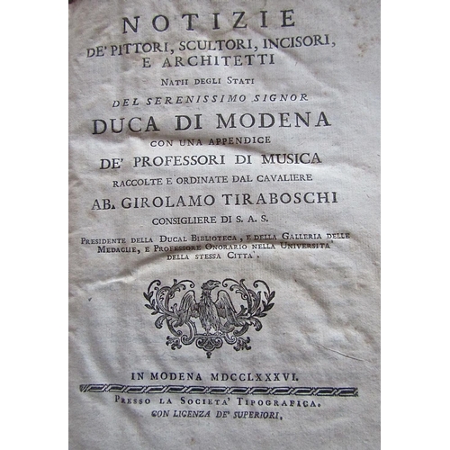 327 - Girolamo Tirabosch - Notizie de Pettori, Scultori, Incisori, E Architetti, vellum bound, 1786