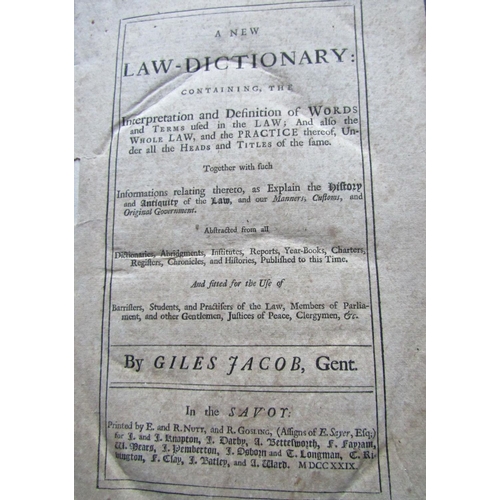 339 - Giles Jacob - A New Law Dictionary, leather bound 1729;  Thomas Manley - The Interpreter, obscure wo... 