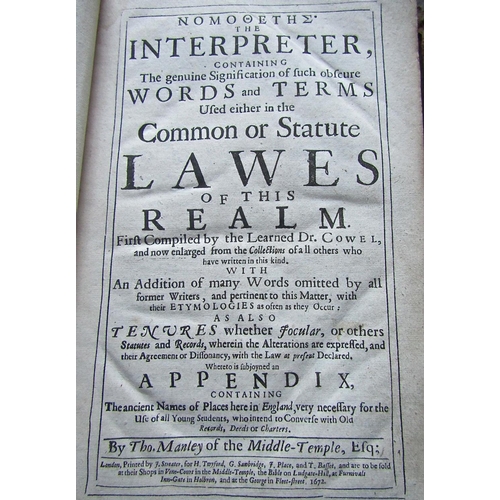 339 - Giles Jacob - A New Law Dictionary, leather bound 1729;  Thomas Manley - The Interpreter, obscure wo... 