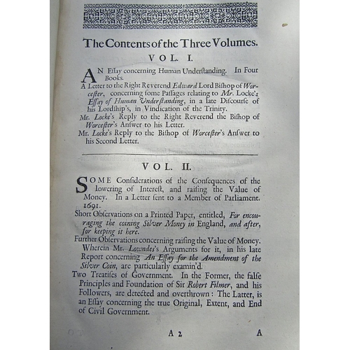 345 - John Locke - The Works of, three volumes, leather bound, 2nd edition, 1722