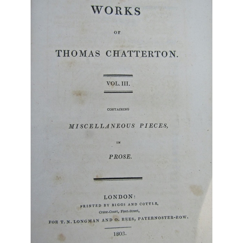 358 - Thomas Chatterton - The Works of, two volumes, leather bound, illustrated, 1803