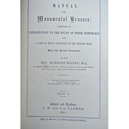 359 - Rev Herbert Haines - A Manual of Monumental Brasses, illustrated, two volumes, 1861