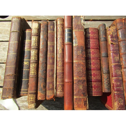 366 - A quantity of mainly 18th century small leather bound books including odd volumes of Poetry, Classic... 