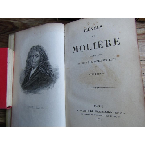 447 - Moliere - Oeuvres de - two volumes, vellum bindings, 1877, Racine - Oeuvres complete five volumes, 1... 