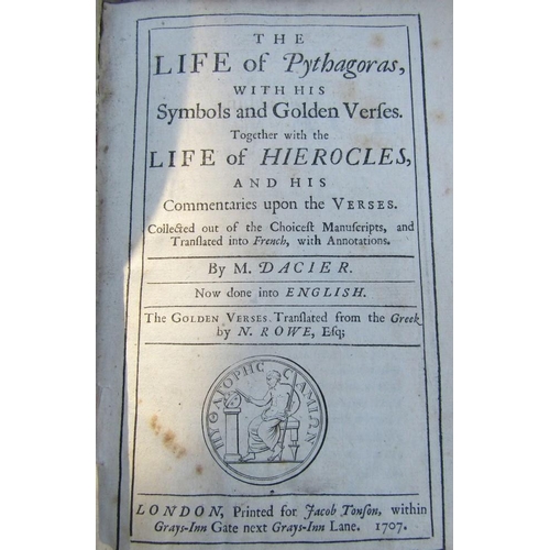 449 - Various leatherbound works, Smollet - Gil Blas of Santillane, 1816, M Dacier - The Life of Pythagora... 