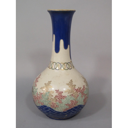 666 - A late 19th century Satsuma vase with drawn neck with painted and gilded leaf decoration and simulat... 