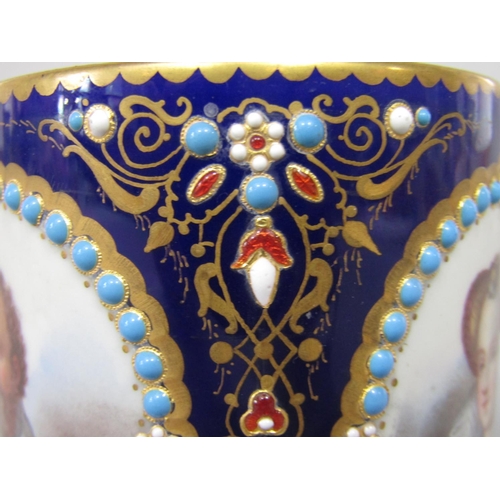 685 - An 18th century Sevres cabinet cup with three oval reserved portrait panels of characters in 17th ce... 