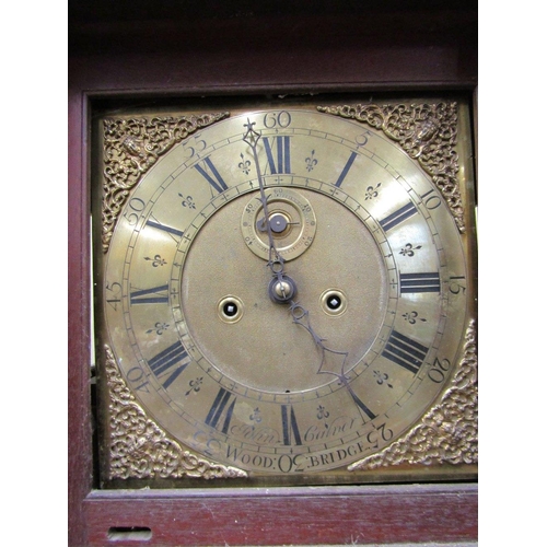 2135 - A Georgian longcase clock enclosing a square brass sidal with subsidiary secondary dial and eight da... 